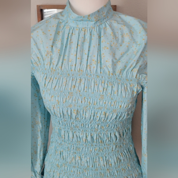 GANNI Shirred Floral-Print Organic Cotton-Blend Poplin Blouse. Sz. Large 8/10 - Picture 7 of 11